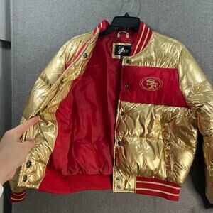 San Francisco 49ERS Women Puffer Jacket Gold/Red Light weight Size L